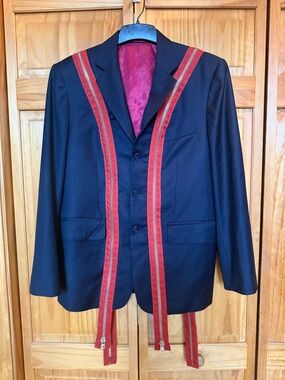 John Cooper Men's Black Blazer with Red Zip-Trim Accents